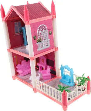Vaguelly 1set Castle Dollhouse Kit for Girls Miniature Playhouse with Furniture Rooms Terrace Portable Princess Dollhouse for Creative Imaginative Play and Storytelling Activities