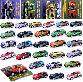 Valentines Day Cards for Kids School 24 Pcs Pull Back Cars with Cards, Valentine's Day Greeting Cards with Racing Cars Toys, Party Favor for Boys Girls, Ideal Gifts Exchange Cards for Classroom
