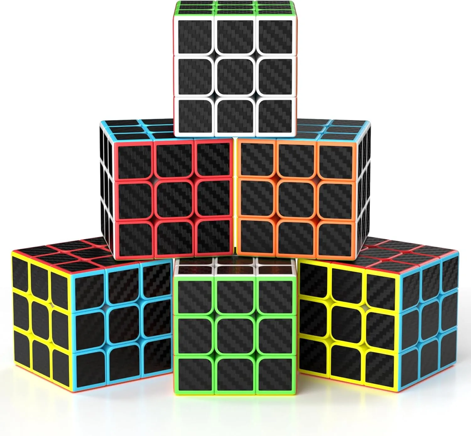 Vdealen 3x3x3 Speed Cube Set, 6 Pack Speed Cube Bulk Magic Cube Set, School Classroom Prize for Students Birthday Party Favors Stocking Stuffers Gifts for Kids Teens Adults(Carbon Fiber Sticker)