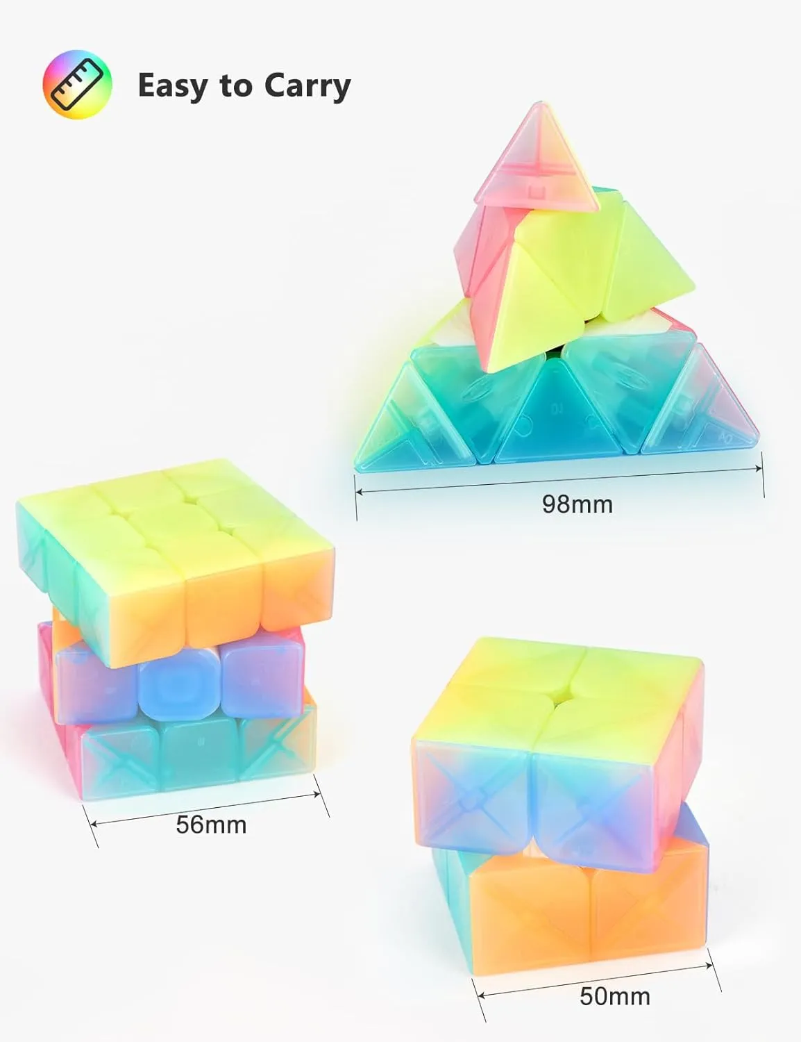 Vdealen Speed Cube Set, 2x2x2 3x3x3 Pyramid Magic Cube Set, Puzzle Cube Toys Birthday Party Christmas Stocking Stuffers Gift for Kids Teens Adults(Jelly Stickerless)