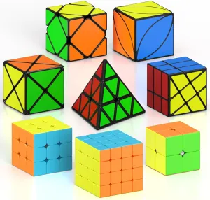 Vdealen Speed Cube Set, Magic Cube Bundle of 2x2 3x3 4x4 Pyramid Skewb Ivy Dino Windmill Puzzle Cube Pack, Christmas Birthday Party Toy Gifts for Kids Teens Adults (8 Pack)