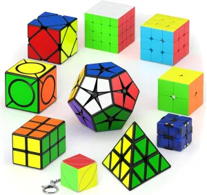 Vdealen Speed Cube Set, Magic Cube Pack of 2x2 3x3 4x4 2x2x3 Pyramid Skewb Dodecahedron Six Spot Infinite Ivy Puzzle Cube Bundle, Christmas Birthday Party Toy Gifts for Kids Teens Adults (10 Pack)