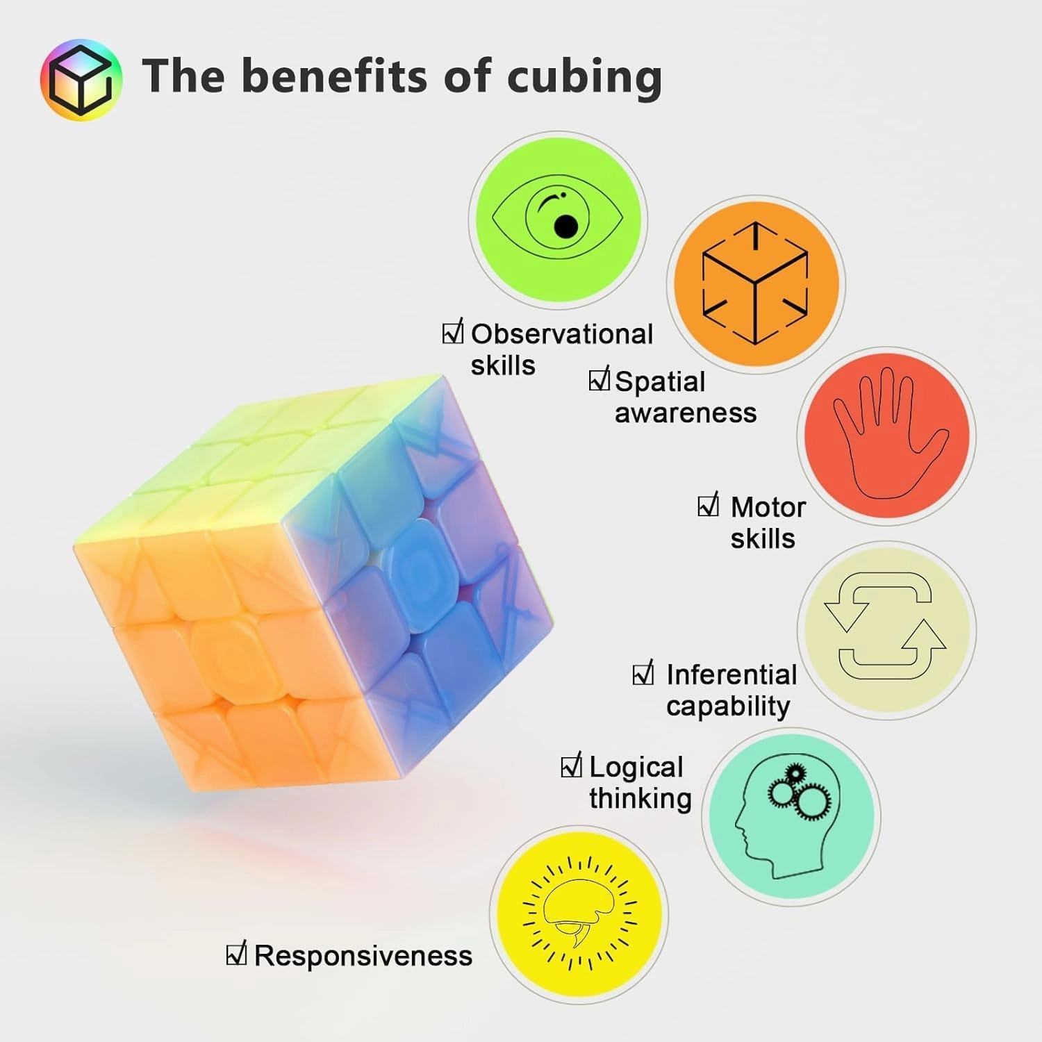 Vdealen 3x3x3 Speed Cube Set, 6 Pack Speed Cube Bulk Magic Cube Set, School Classroom Prize for Students Birthday Party Favors Stocking Stuffers Gifts for Kids Teens Adults(Jelly Stickerless)