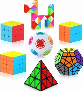Vdealen Speed Cube Set, 7 Pack Puzzle Cube Bundle Fidget Ball 2x2 3x3 4x4 Pyramid Dodecahedron Rainbow Snake Magic Cube, Smooth Cube Game Toys Gift for Kids & Adults