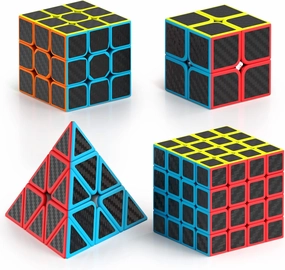 Vdealen Speed Cube Set, Puzzle Cube Bundle of 2x2x2 3x3x3 4x4x4 Pyramid Magic Cube Set, Birthday Party Christmas Stocking Stuffers Gift for Kids Teens Adults(Carbon Fiber Sticker)