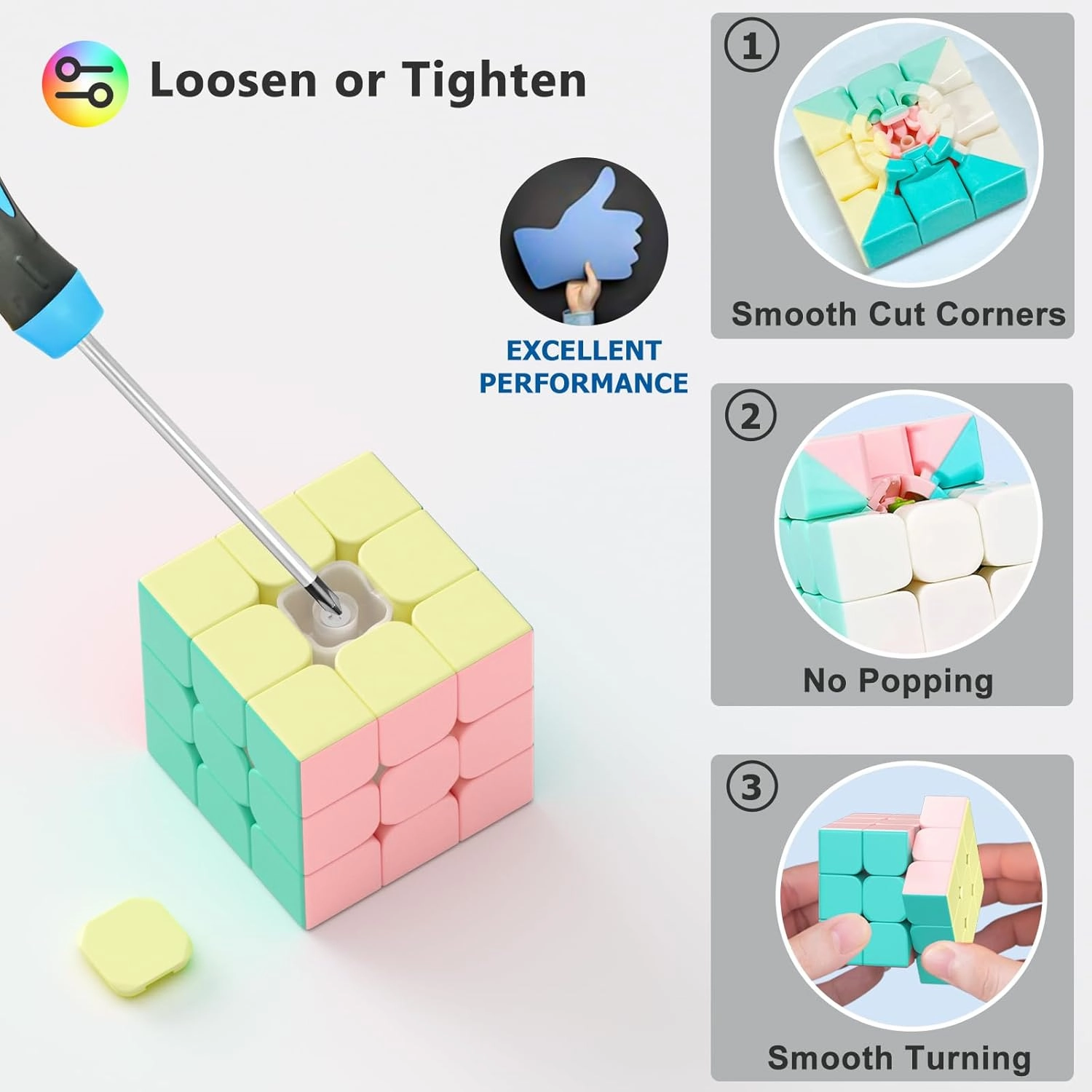 Vdealen Speed Cube Set, Puzzle Cube Bundle of 2x2x2 3x3x3 4x4x4 Pyramid Magic Cube Set, Birthday Party Christmas Stocking Stuffers Gift for Kids Teens Adults(Macaron Stickerless)