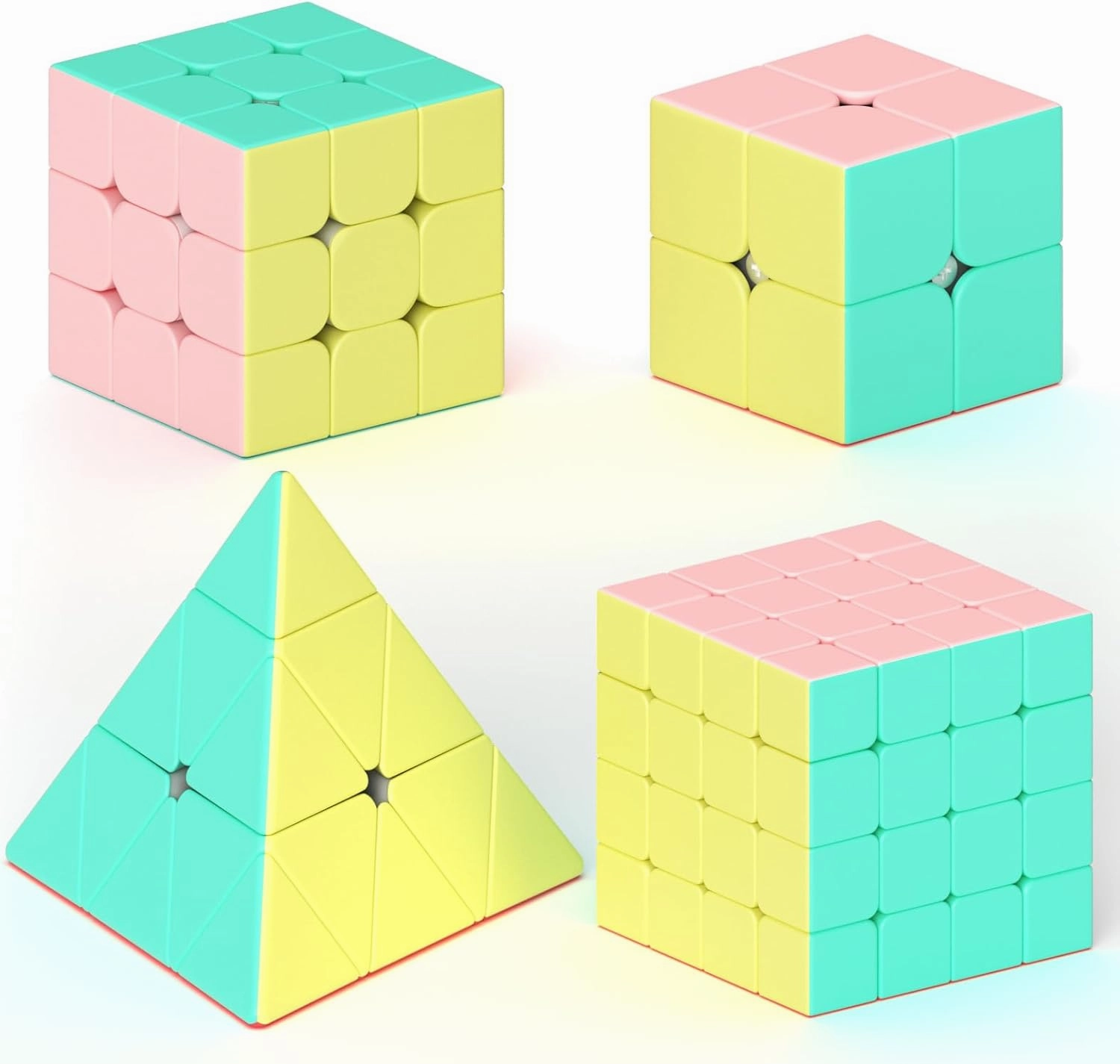 Vdealen Speed Cube Set, Puzzle Cube Bundle of 2x2x2 3x3x3 4x4x4 Pyramid Magic Cube Set, Birthday Party Christmas Stocking Stuffers Gift for Kids Teens Adults(Macaron Stickerless)