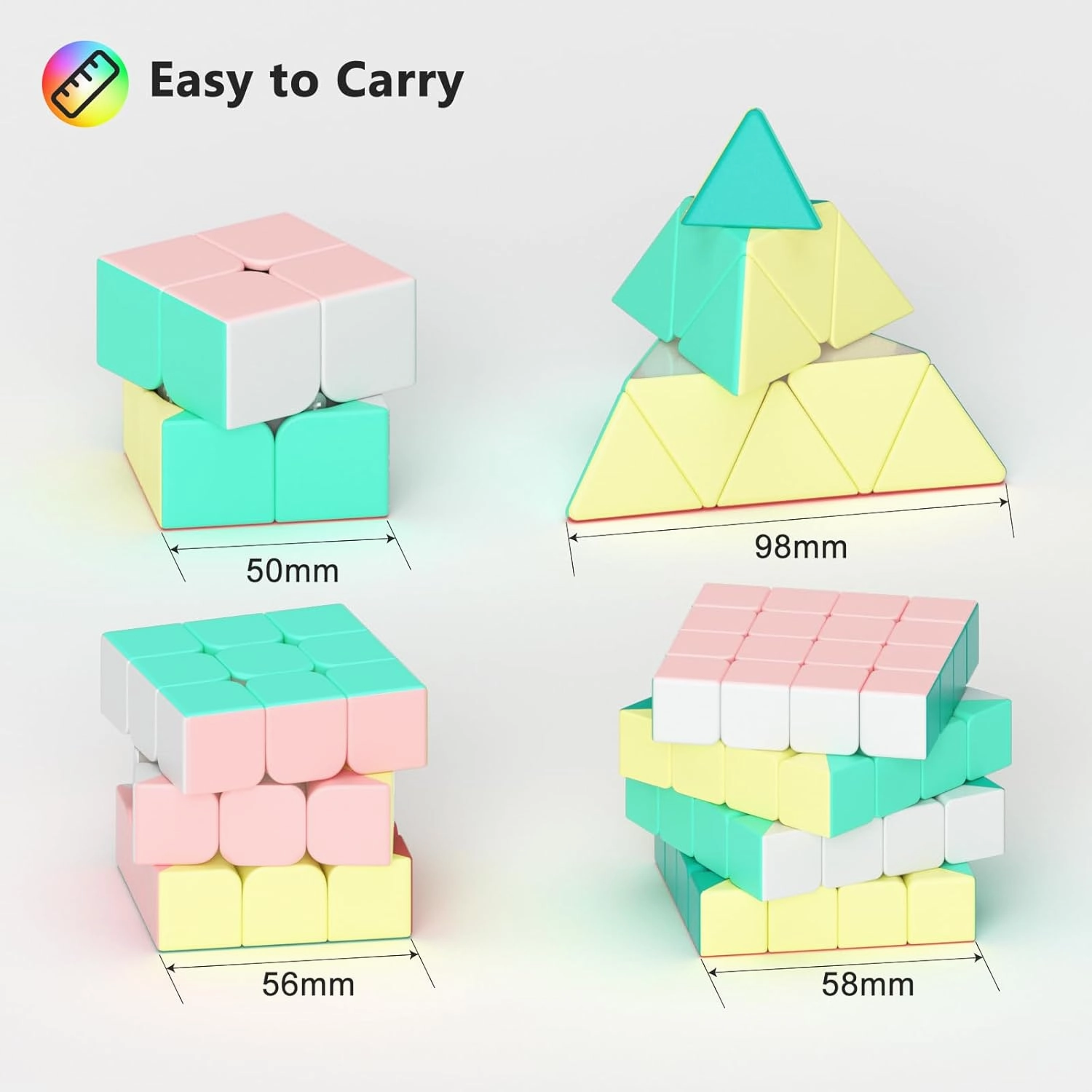 Vdealen Speed Cube Set, Puzzle Cube Bundle of 2x2x2 3x3x3 4x4x4 Pyramid Magic Cube Set, Birthday Party Christmas Stocking Stuffers Gift for Kids Teens Adults(Macaron Stickerless)
