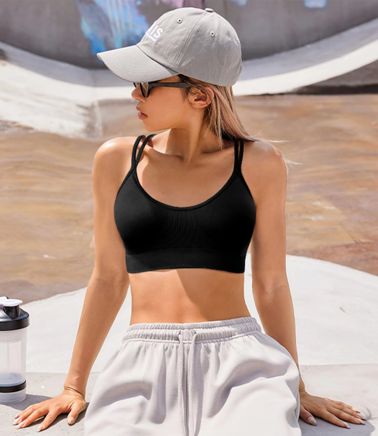 VEQKING Women's Cross Back Sports Bra Padded Strappy Medium Support Yoga Bra for Workout Fitness 3 Pack