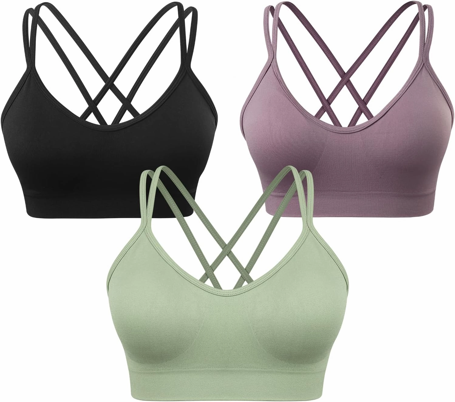 VEQKING Women's Cross Back Sports Bra Padded Strappy Medium Support Yoga Bra for Workout Fitness 3 Pack