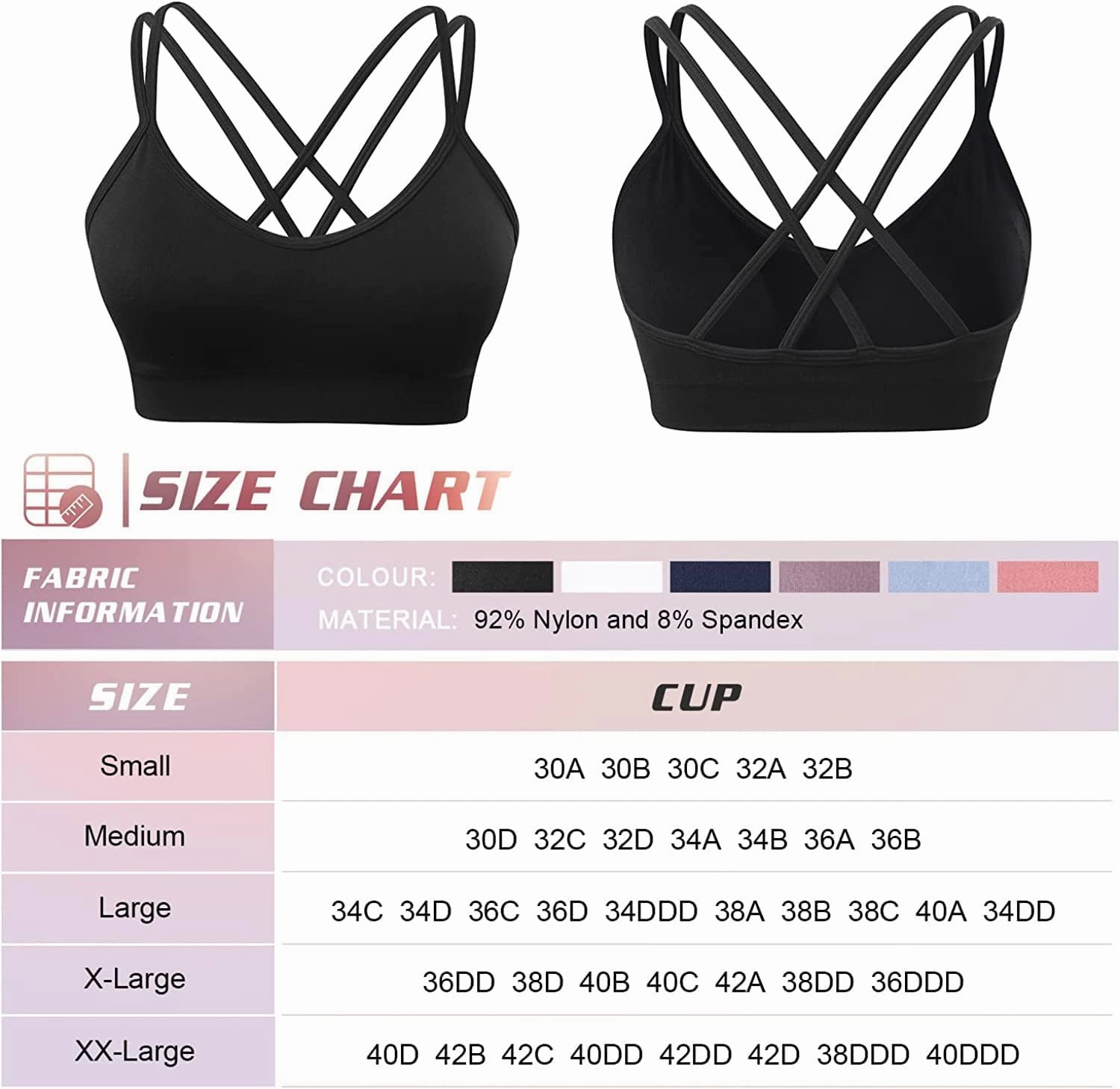 VEQKING Women's Cross Back Sports Bra Padded Strappy Medium Support Yoga Bra for Workout Fitness 3 Pack