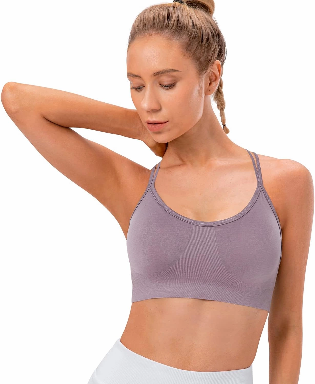 VEQKING Women's Cross Back Sports Bra Padded Strappy Medium Support Yoga Bra for Workout Fitness 3 Pack