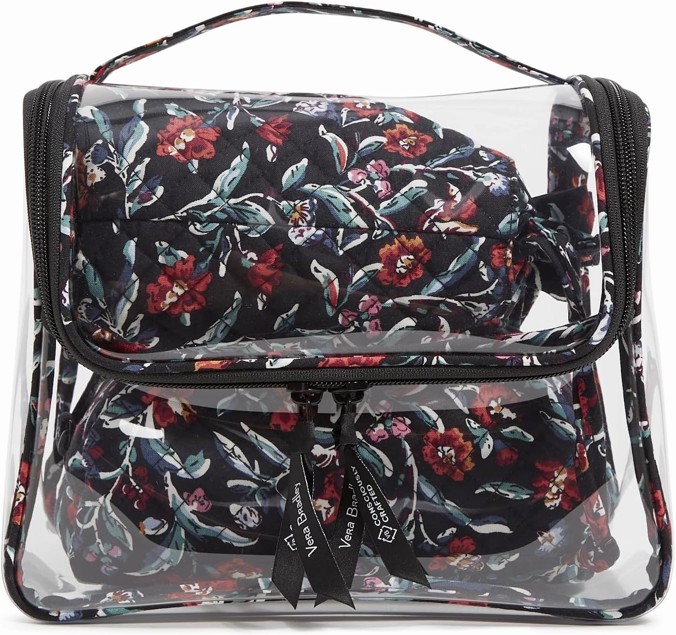 Vera Bradley Women's 3 Piece Cosmetic Makeup Organizer Bag Set, Perennials Noir, One Size