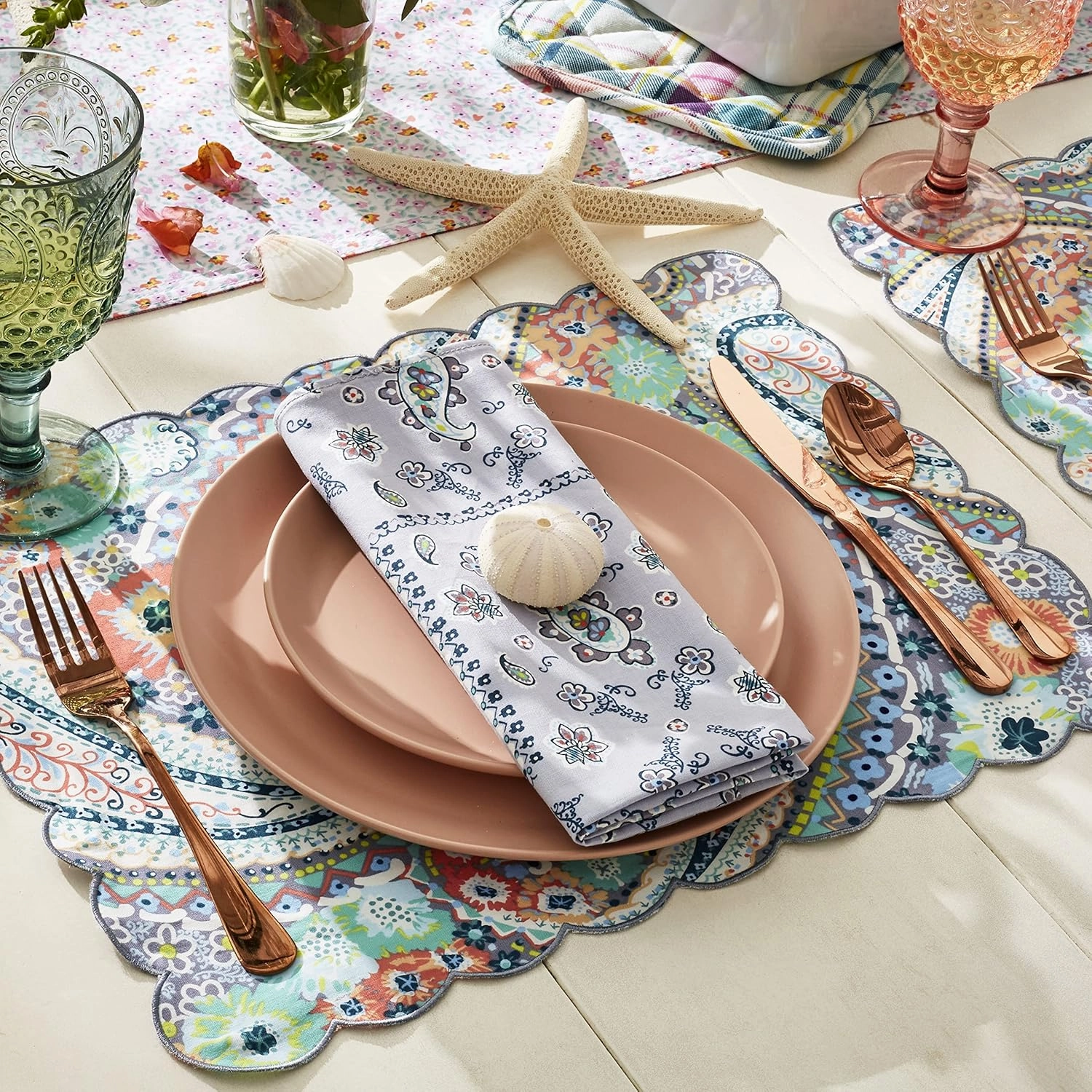 Vera Bradley Women's Cotton Reversible Placemats Set of 2, Citrus Paisley - Recycled Cotton, One Size