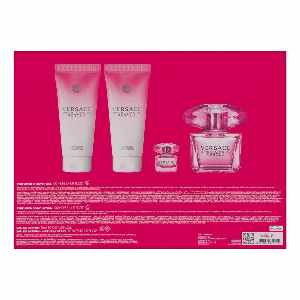 Versace BRIGHT CRYSTAL ABSOLU 4 PIECE GIFT SET - 3.4 OZ PERFUMED