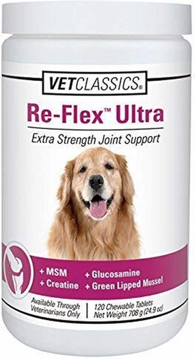 Vet Classics Re-Flex Ultra Extra-Strength Joint Support Dog Supplement – Includes MSM, Creatine, Glucosamine, Green Lipped Mussel – Supports Healthy Dog Joints – Chewable Tablets 120 Ct.