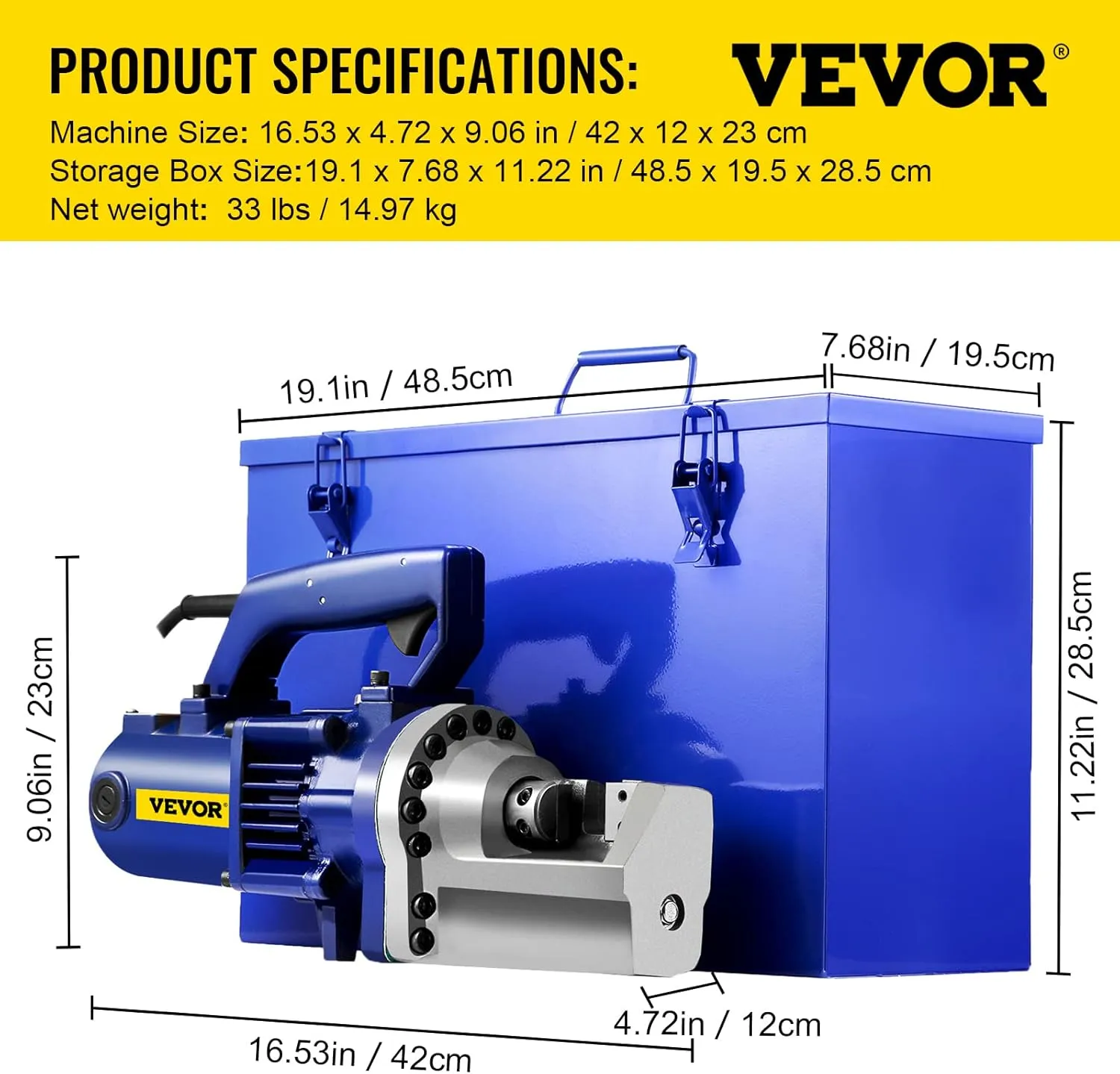 VEVOR Electric Rebar Cutter, 1350W Portable Electric Hydraulic Rebar Cutter, Cutting up to 7/8 Inch #7 4-22mm Rebar within 4.5 Seconds,110V,with Easy to Carry Stainless Box