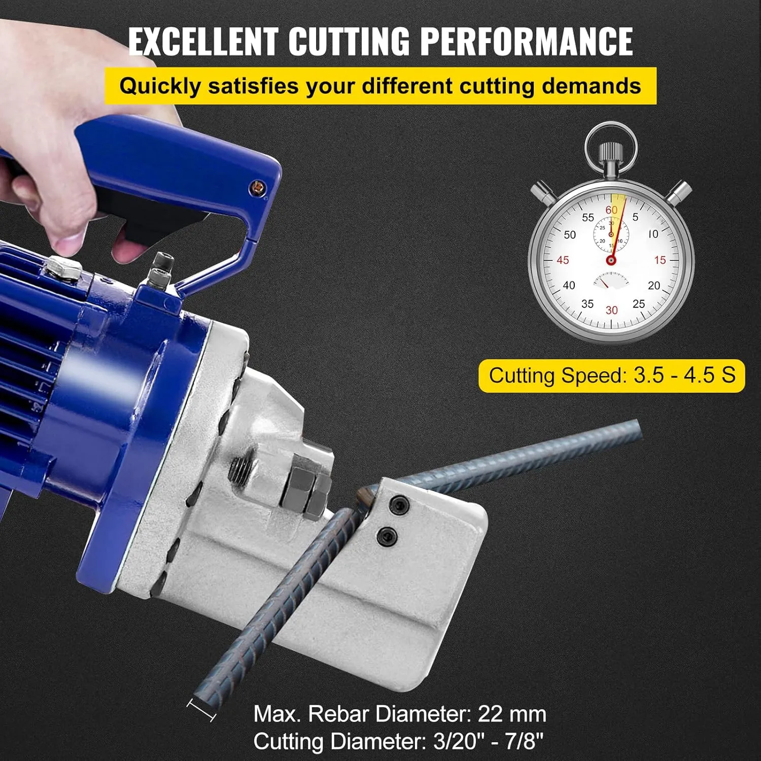 VEVOR Electric Rebar Cutter, 1350W Portable Electric Hydraulic Rebar Cutter, Cutting up to 7/8 Inch #7 4-22mm Rebar within 4.5 Seconds,110V,with Easy to Carry Stainless Box