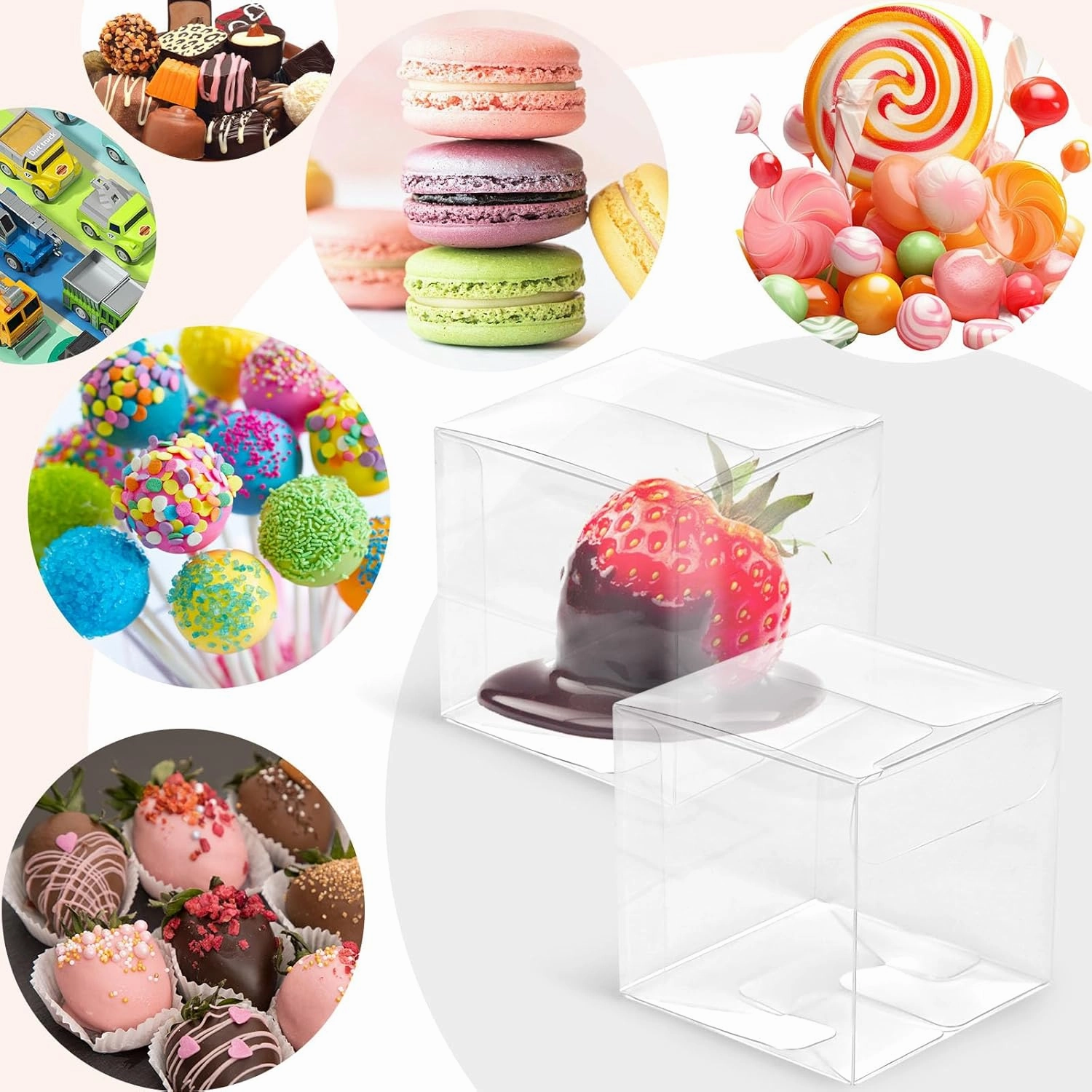 VGOODALL 100PCS Clear Favor Boxes,2 x 2 x 2 inches Small Candy Containers Transparent Gift Boxes for Wedding,Baby Shower,Party Treats