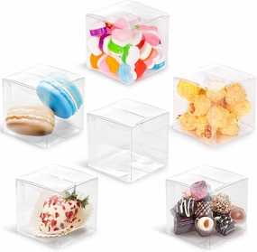 VGOODALL 100PCS Clear Favor Boxes,2 x 2 x 2 inches Small Candy Containers Transparent Gift Boxes for Wedding,Baby Shower,Party Treats