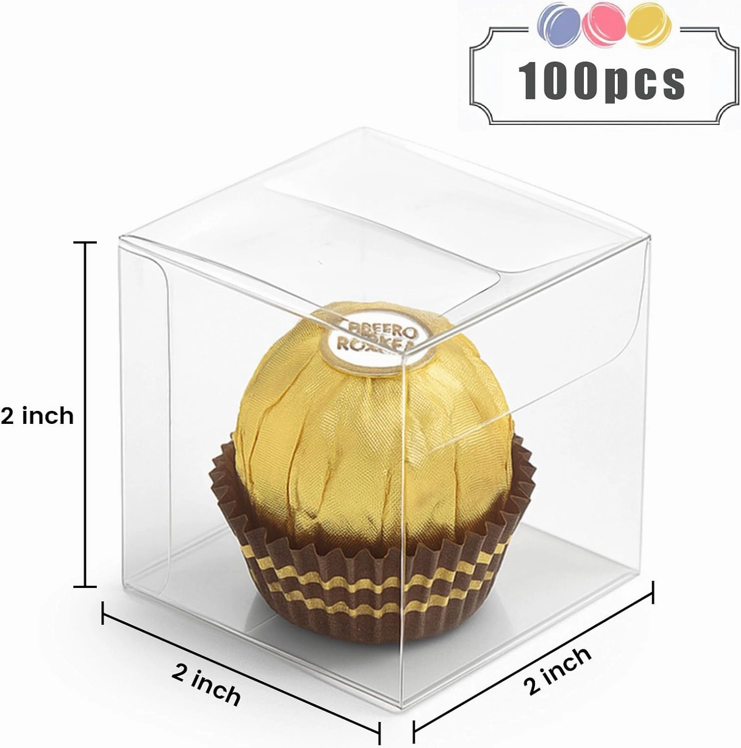 VGOODALL 100PCS Clear Favor Boxes,2 x 2 x 2 inches Small Candy Containers Transparent Gift Boxes for Wedding,Baby Shower,Party Treats