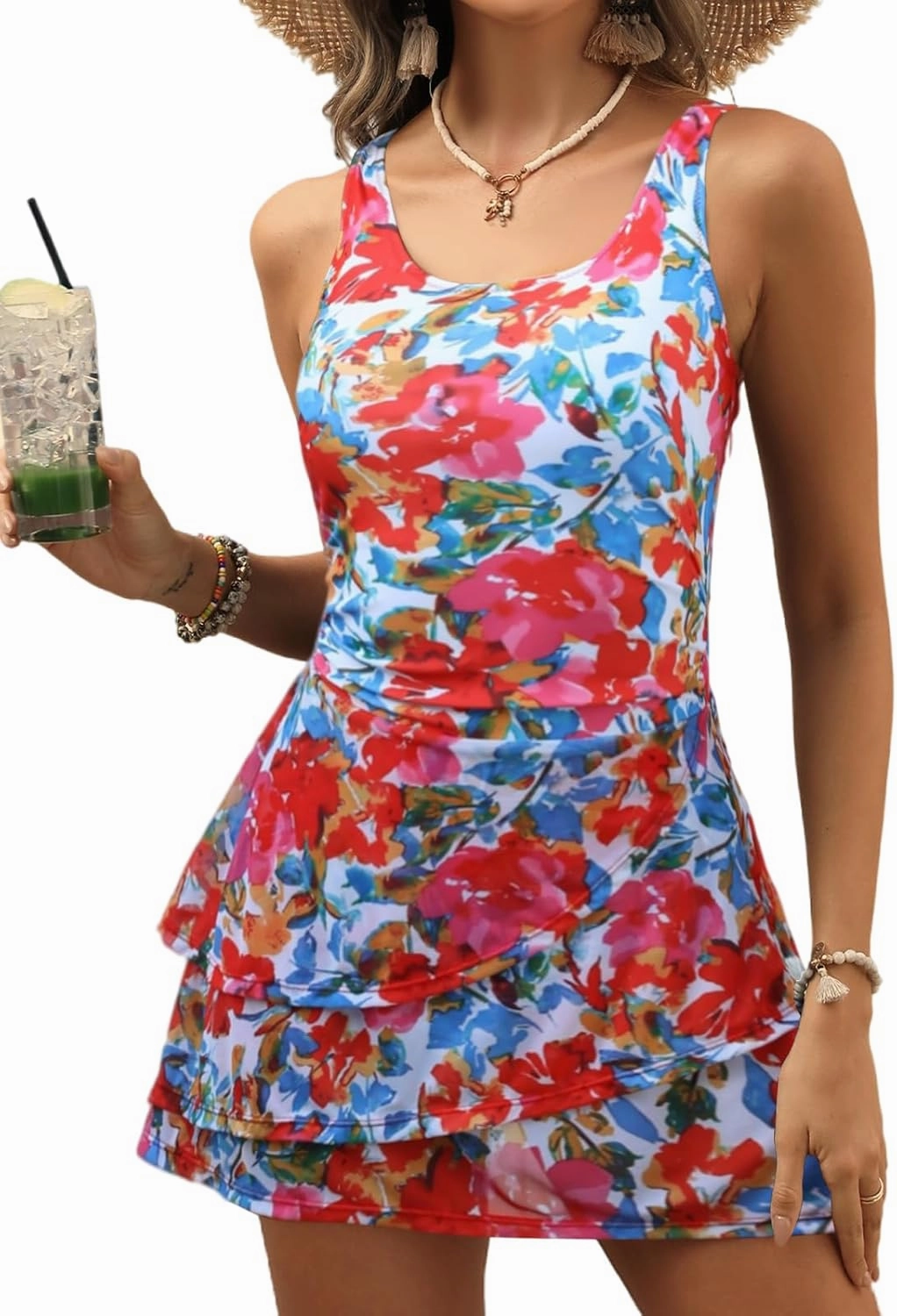 VIMPUNEC Women One Piece Swim Dress Swimsuit Tummy Control Modest Swim Skirt Bathing Suit