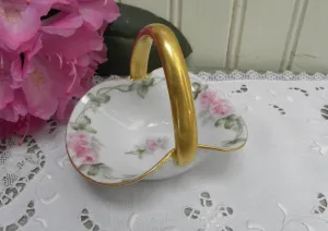 Vintage Hand Painted Pink Rose Trinket Basket