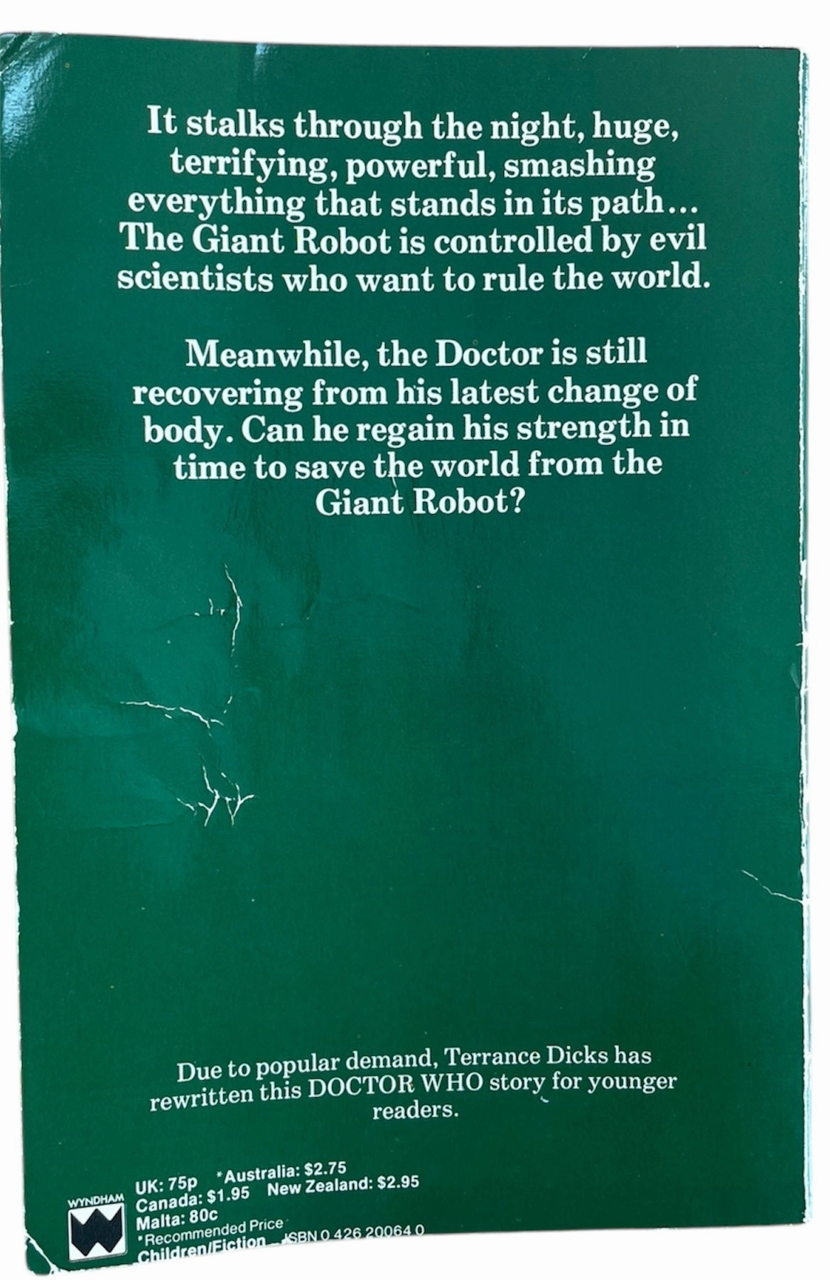 Vintage 1980 Junior Doctor Dr Who And The Giant Robot - Target Paperback Book By Terrance Dicks