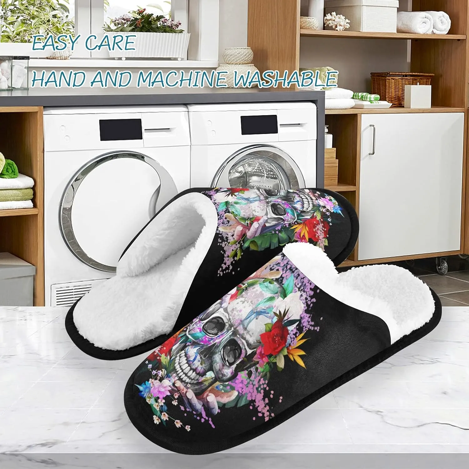 visesunny Slippers for Women Mens Stylish Foral Winter Warm Memory Foam Cotton Home Slippers Soft Plush Fleece Slip on House Slippers Unisex Indoor Outdoor Shoes