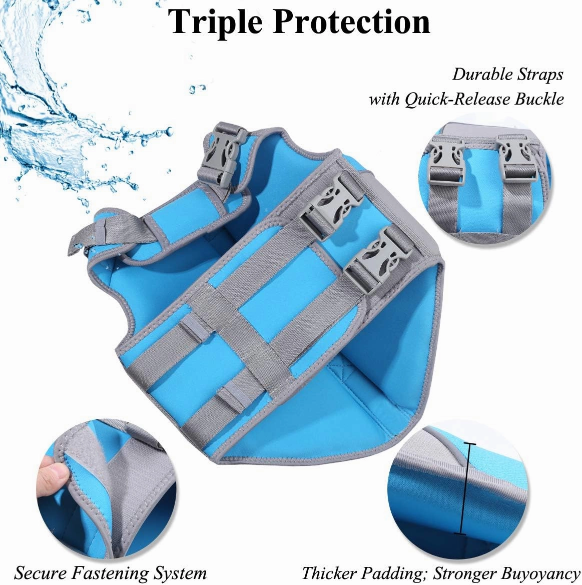 VIVAGLORY Neoprene Dog Life Jacket Dog Life Vest for Boating Hunting & Swimming, Lightweight with Leash Ring, L, Blue