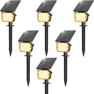 VOLISUN Solar Landscape Spotlights Adjustable Outdoor, Uplights Solar Waterproof IP67, Spot Lights Solar Powered for House,Tree,27 LED with 3 Lighting Modes(6 Pack- Warm White)