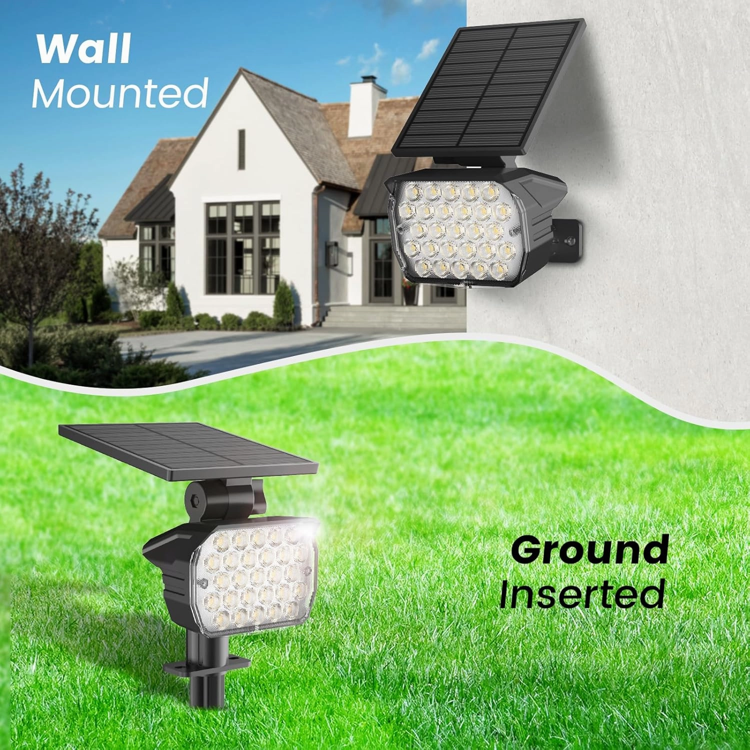VOLISUN Solar Landscape Spotlights Adjustable Outdoor, Uplights Solar Waterproof IP67, Spot Lights Solar Powered for House,Tree,27 LED with 3 Lighting Modes(6 Pack- Cool White)
