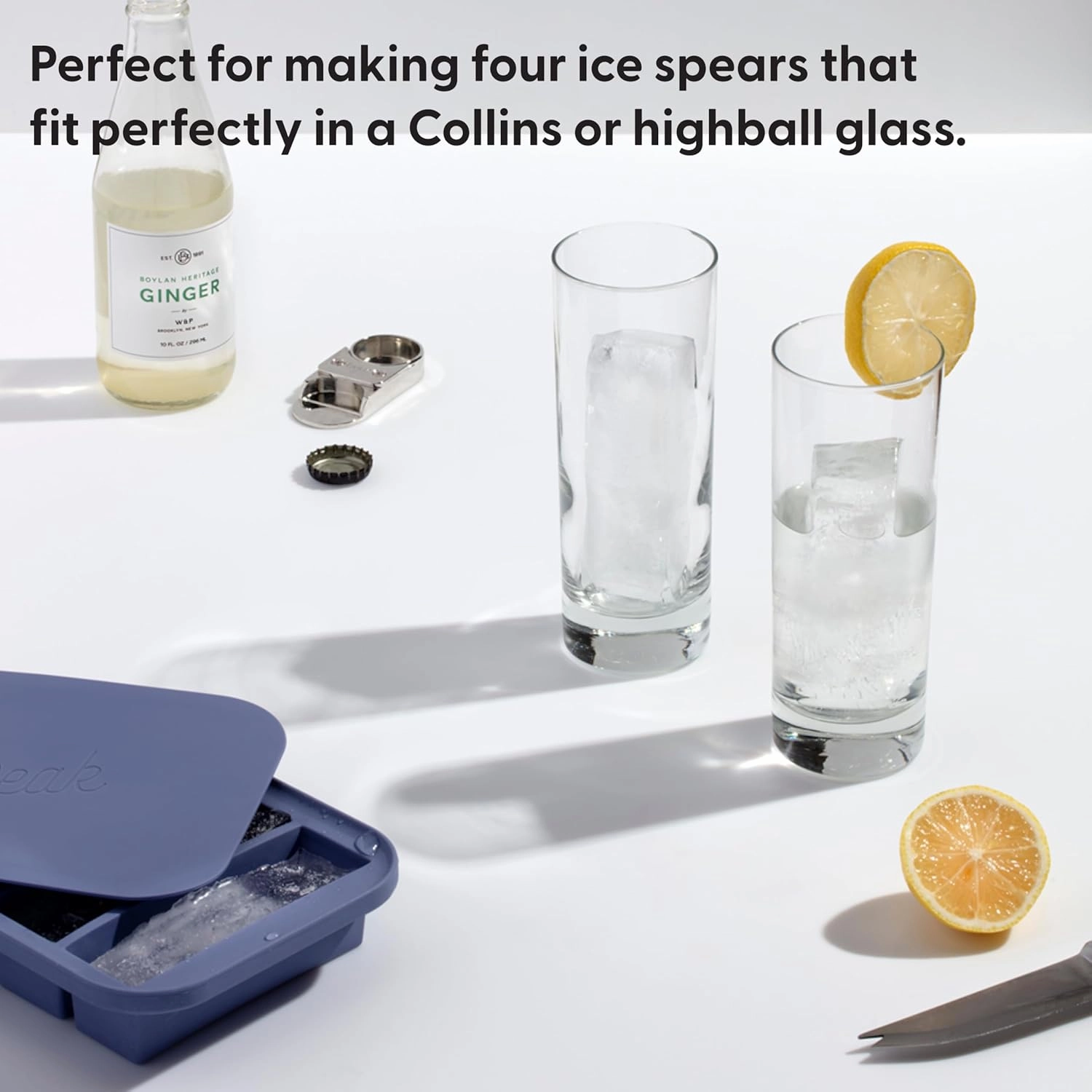 W&P Peak Silicone Collins Ice Tray w/ Protective Lid | Charcoal | Easy to Remove Ice Cubes | Food Grade Premium Silicone | Dishwasher Safe, BPA Free