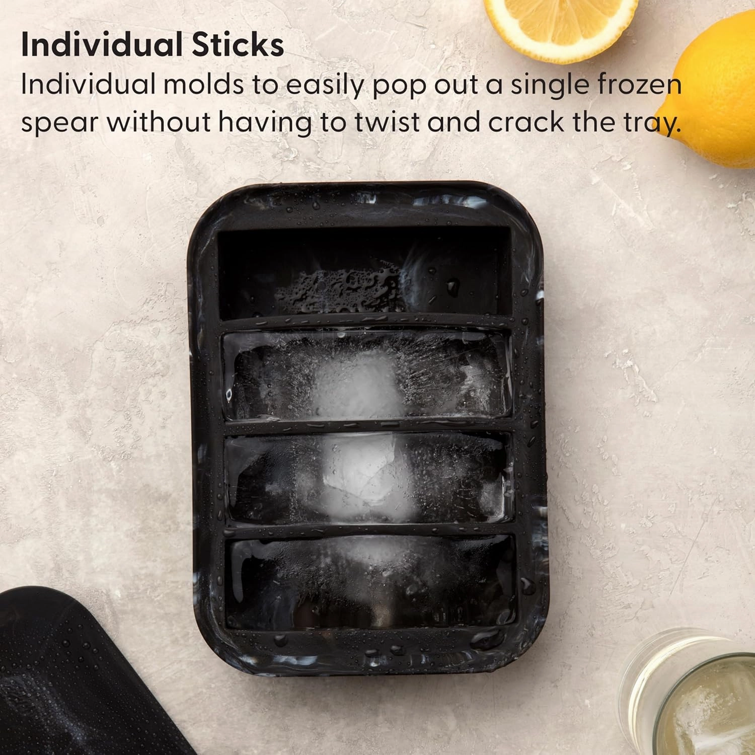 W&P Peak Silicone Collins Ice Tray w/ Protective Lid | Charcoal | Easy to Remove Ice Cubes | Food Grade Premium Silicone | Dishwasher Safe, BPA Free