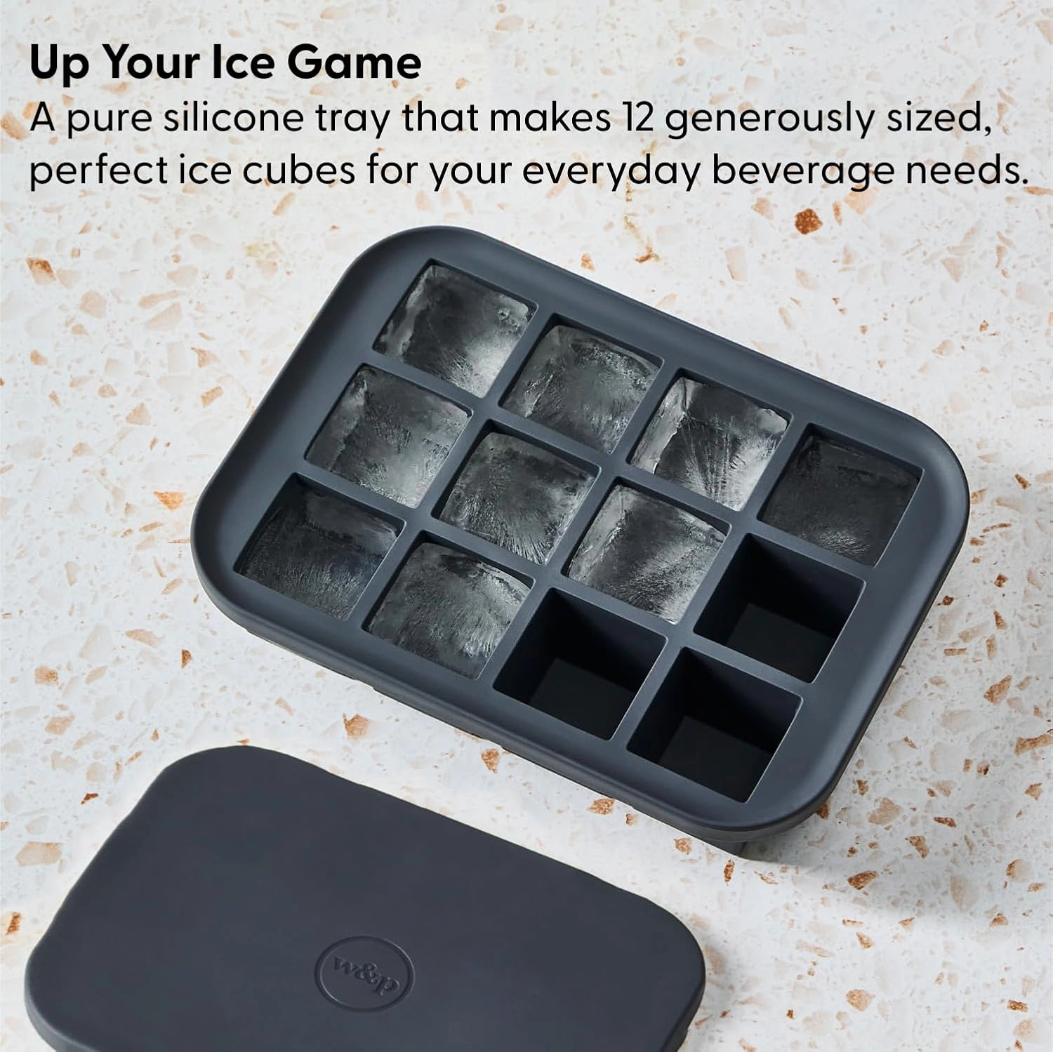 W&P Peak Silicone Everyday Ice Tray w/ Protective Lid | Speckled White | Easy to Remove Ice Cubes | Food Grade Premium Silicone | Dishwasher Safe, BPA Free
