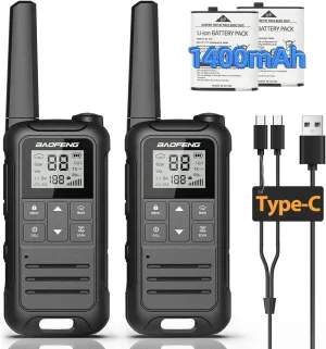 Walkie Talkies Long Range Rechargeable Walkie Talkie for Adults, Baofeng FRS Radio Walky Talky Family Walkie-Talkie with Flashlight 1400 mAh Battery USB Charger for Camping Trip 2Pack