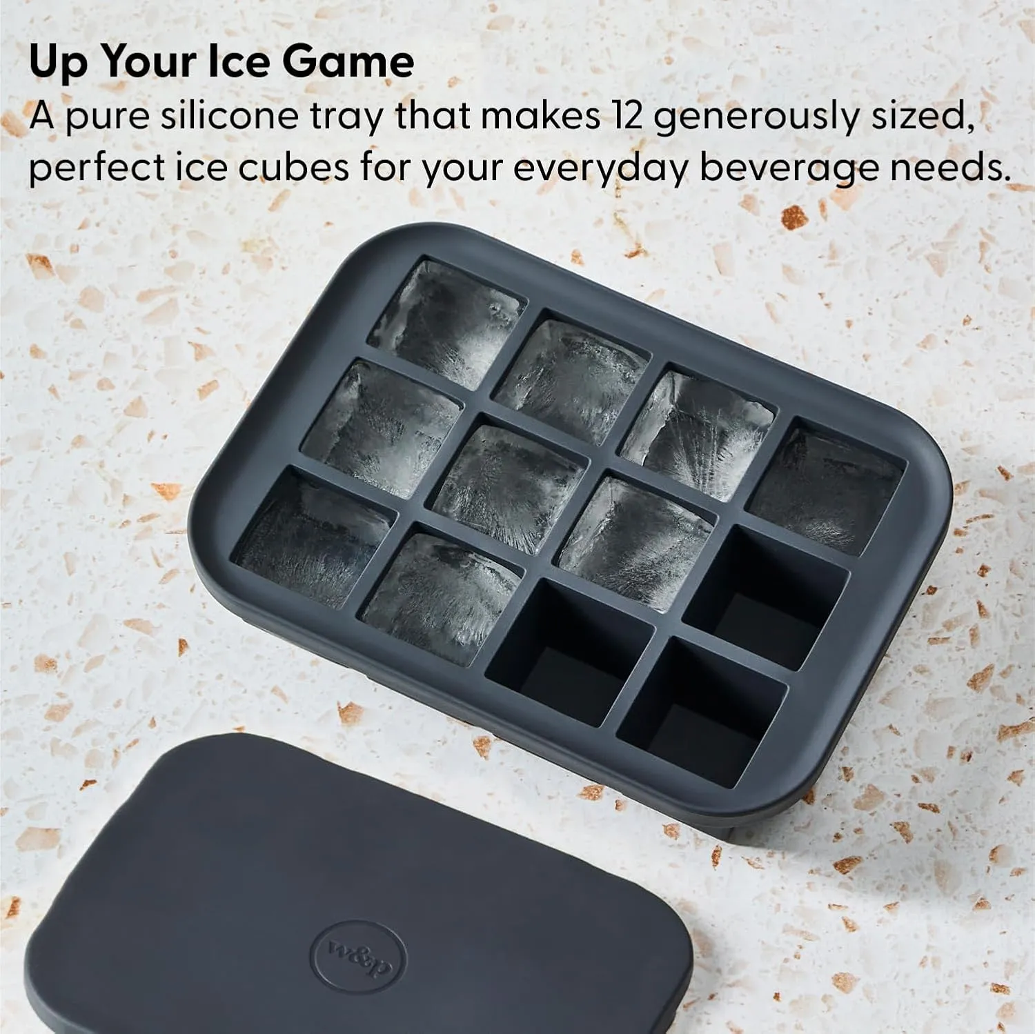W&P Peak Silicone Everyday Ice Tray w/ Protective Lid | Charcoal | Easy to Remove Ice Cubes | Food Grade Premium Silicone | Dishwasher Safe, BPA Free
