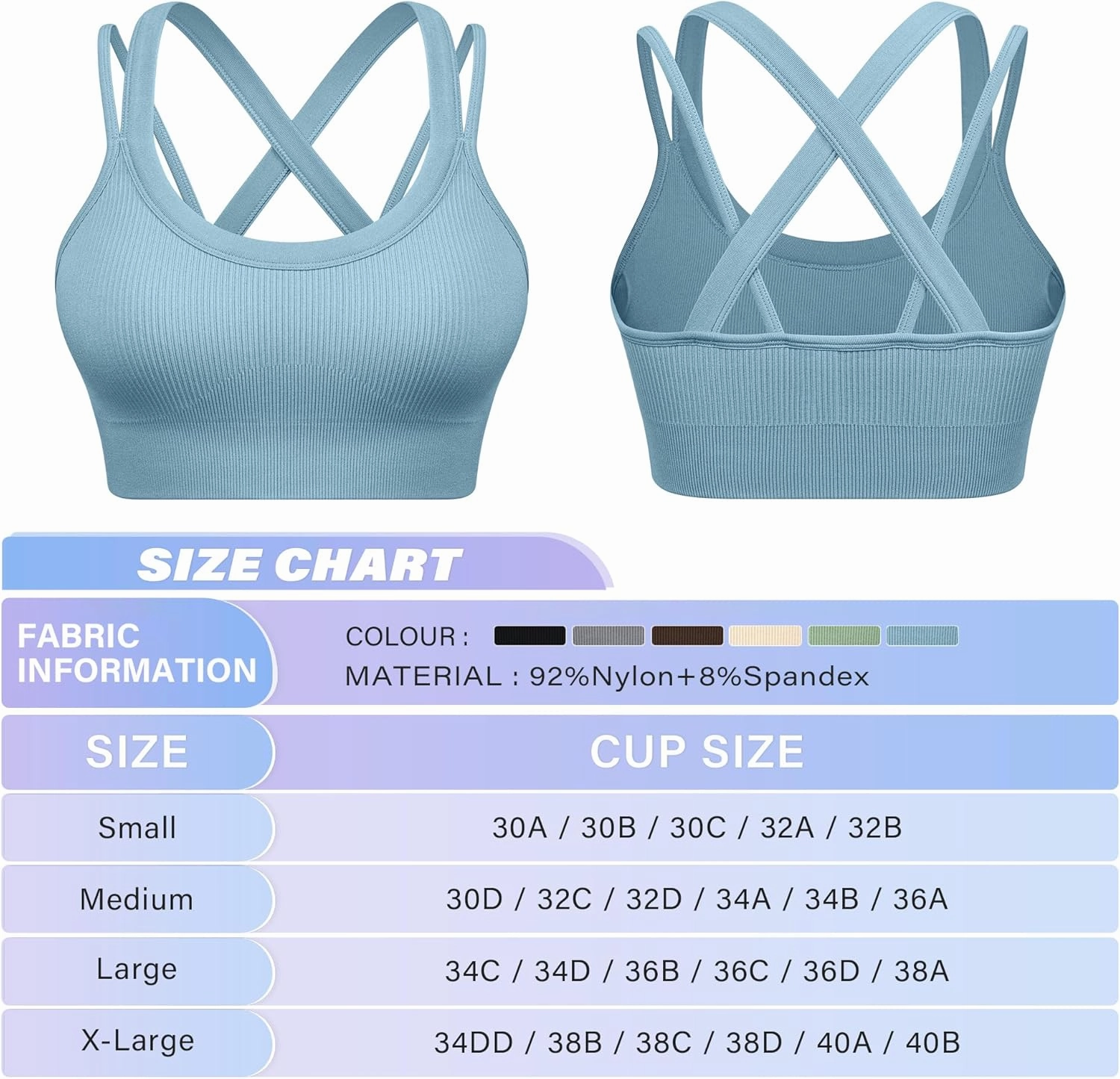 WANAYOU Sports Bras for Women High Support Ribbed Strappy Running Sports Bra Criss Cross Back Workout Bra Padded 3 Pack