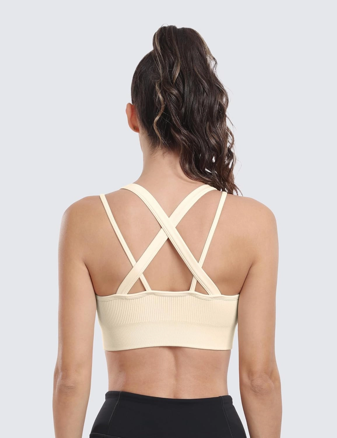 WANAYOU Sports Bras for Women High Support Ribbed Strappy Running Sports Bra Criss Cross Back Workout Bra Padded 3 Pack