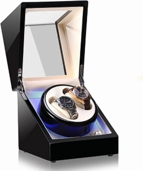 Watch Winder Automatic Watches with Quiet Motor, Rocker Storage Display Cabinet 2 Watches for Man, Automatic Quiet led Light Watch Winder Display Watch Box Case Watch Storage