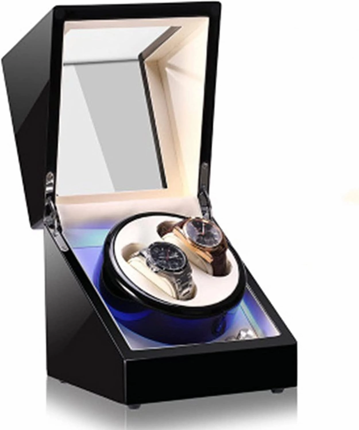 Watch Winder Automatic Watches with Quiet Motor, Rocker Storage Display Cabinet 2 Watches for Man, Automatic Quiet led Light Watch Winder Display Watch Box Case Watch Storage