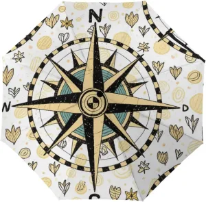 Waterproof Automatic Umbrellas for Women Men, Outdoor Umbrellas 95% UV Protection, Auto Open & Close, Vintage Compass Art Sun Protection