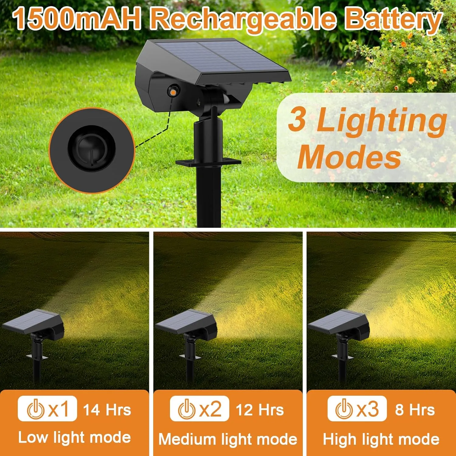 WELALO Solar Spot Lights Outdoor, [6 Pack/52 LED/3 Modes] Solar Landscape Spotlights, Solar Powered Security Lights, IP68 Waterproof Wall Lights for Outsides Walkway Yard Garden Driveway(Warm White)