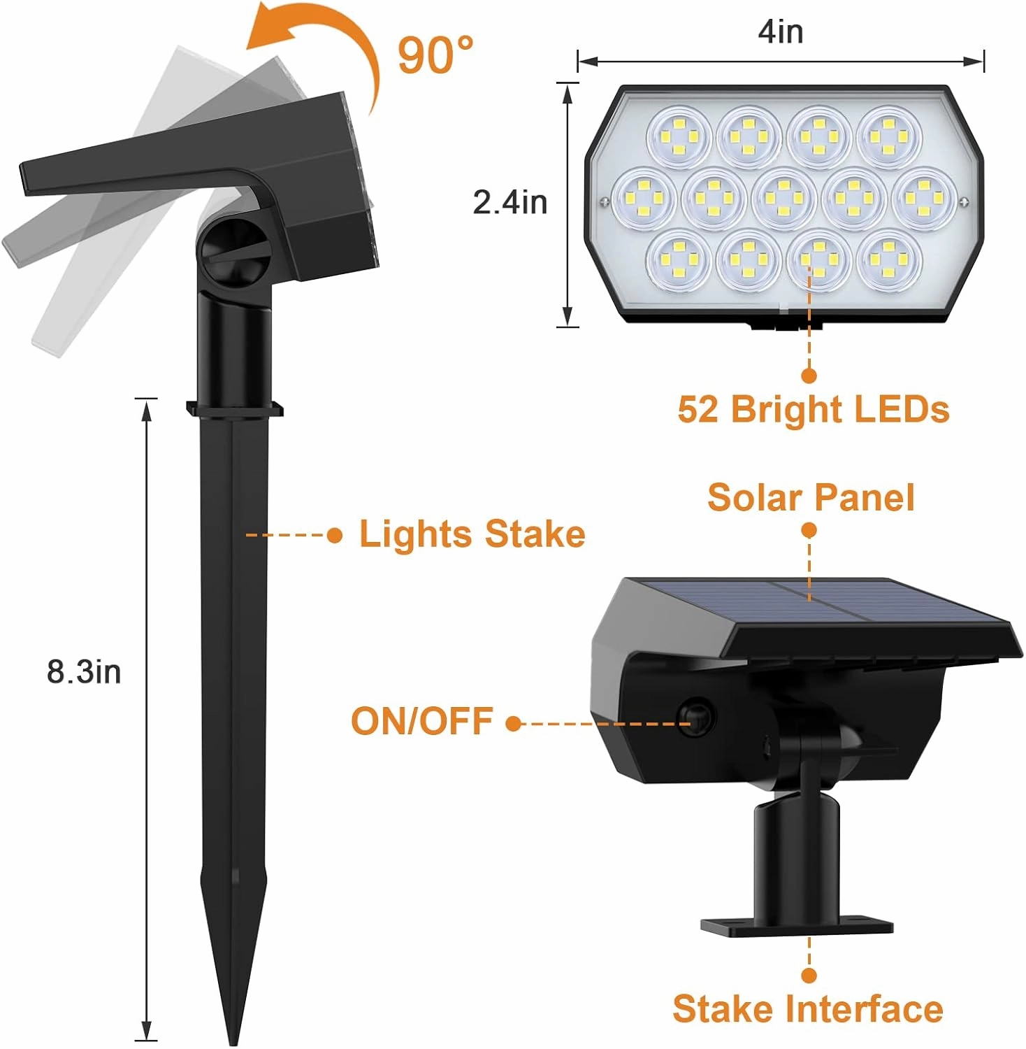 WELALO Solar Spot Lights Outdoor, [2 Pack/52 LED/3 Modes] Solar Landscape Spotlights, Solar Powered Security Lights, IP68 Waterproof Wall Lights for Outsides Walkway Yard Garden Driveway(Cool White)