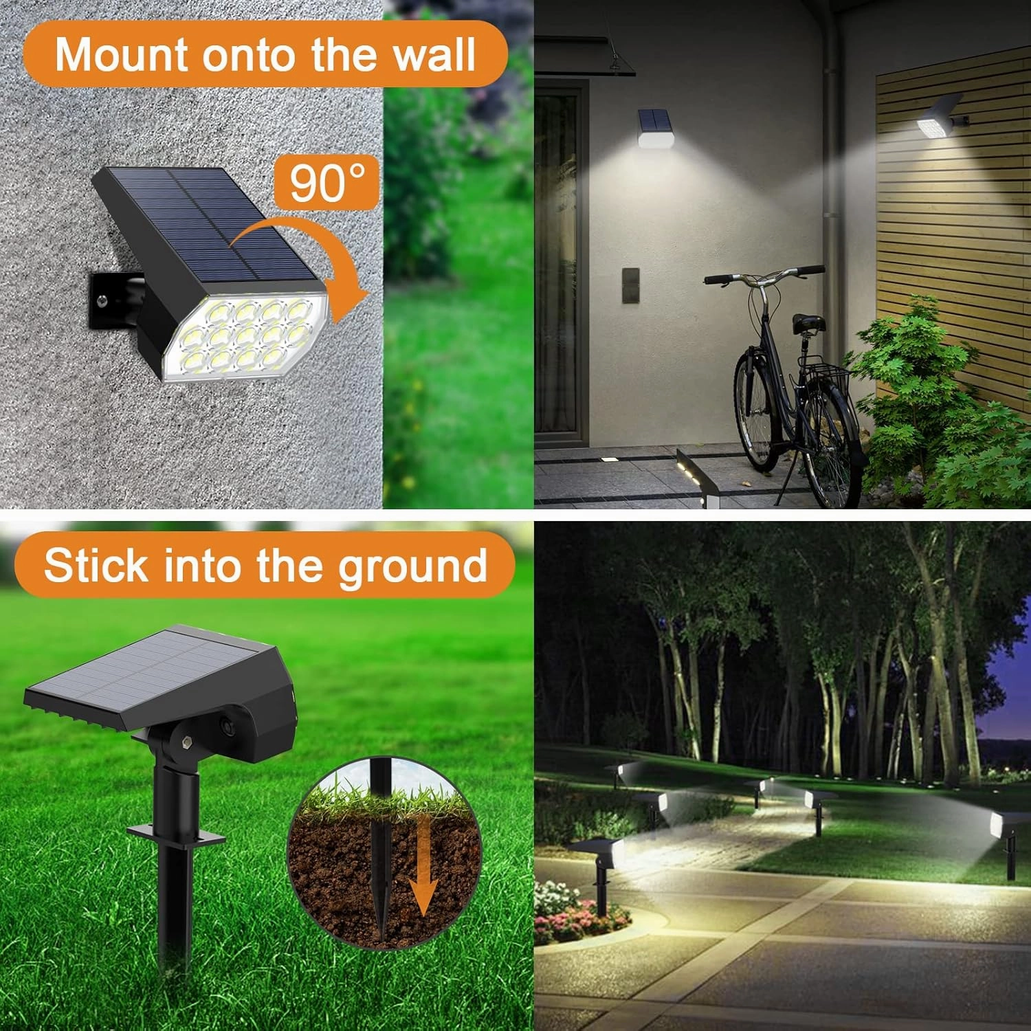 WELALO Solar Spot Lights Outdoor, [2 Pack/52 LED/3 Modes] Solar Landscape Spotlights, Solar Powered Security Lights, IP68 Waterproof Wall Lights for Outsides Walkway Yard Garden Driveway(Cool White)