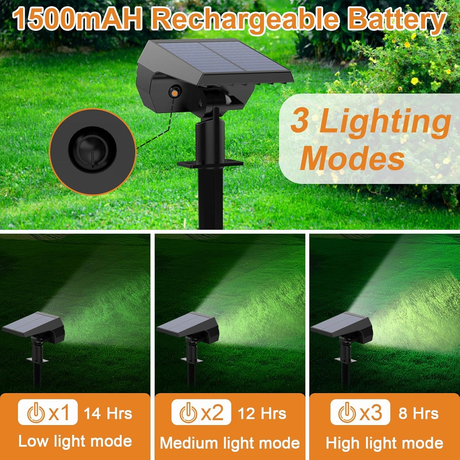 WELALO Solar Spot Lights Outdoor, [2 Pack/52 LED/3 Modes] Solar Landscape Spotlights, Solar Powered Security Lights, IP68 Waterproof Wall Lights for Outsides Walkway Yard Garden Driveway(Cool White)