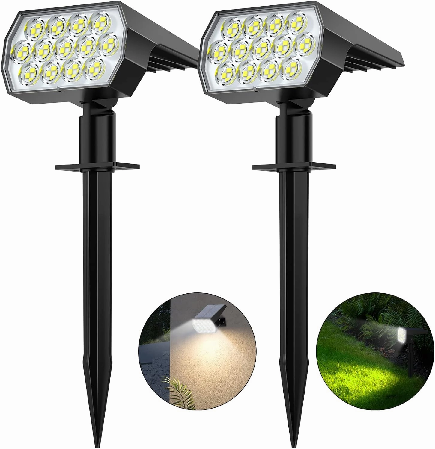 WELALO Solar Spot Lights Outdoor, [2 Pack/52 LED/3 Modes] Solar Landscape Spotlights, Solar Powered Security Lights, IP68 Waterproof Wall Lights for Outsides Walkway Yard Garden Driveway(Cool White)