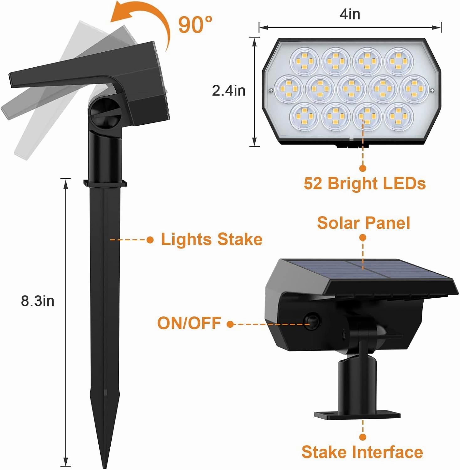 WELALO Solar Spot Lights Outdoor, [6 Pack/52 LED/3 Modes] Solar Landscape Spotlights, Solar Powered Security Lights, IP68 Waterproof Wall Lights for Outsides Walkway Yard Garden Driveway(Warm White)