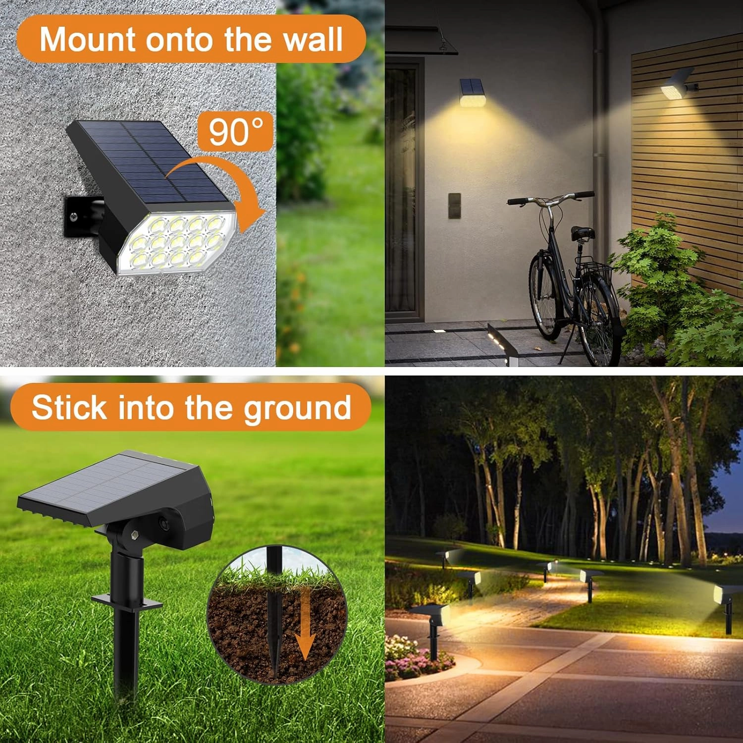 WELALO Solar Spot Lights Outdoor, [6 Pack/52 LED/3 Modes] Solar Landscape Spotlights, Solar Powered Security Lights, IP68 Waterproof Wall Lights for Outsides Walkway Yard Garden Driveway(Warm White)