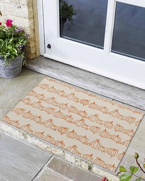 Welcome Mats for Front Door, Retro Autumn Pumpkins Rugs Non Slip Absorbent Indoor Doormat, Abstract Geometric Lines on Linen Entrance Rug Washable Floor Mats for Entryway,18x30in